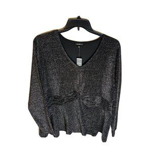 Lane‎ Bryant 22/24 black silver metallic shimmer twist front blouse women's plus